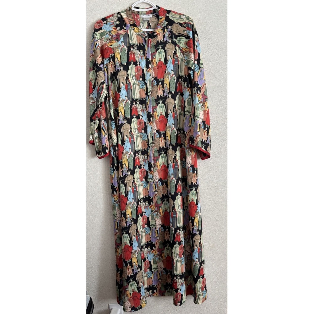 Natori Kaftan Robe S Asian Dynasty People Silky Artsy Colorful Long Loose Fit